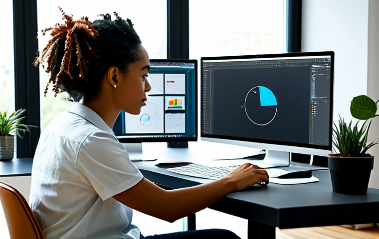 **

A professional graphic designer, fully clothed in a stylish but modest outfit appropriate for a creative workspace, is working at a clean desk with a large monitor displaying design software. The office has large windows with bright, natural light and plants. Safe for work, appropriate content, perfect anatomy, natural proportions, professional, well-formed hands.

**