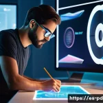 제품디자인 분야에서의 비전과 미래 가능성 - A modern product designer&rsquo;s workspace featuring a sleek 3D printer actively producing a customizable...