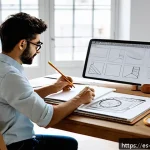 제품디자인 실기 시험에서 주의할 점 - A professional designer in a bright, modern Spanish studio, deeply focused on sketching product idea...