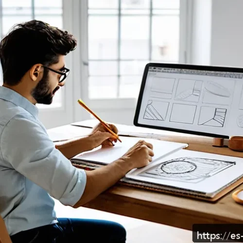 제품디자인 실기 시험에서 주의할 점 - A professional designer in a bright, modern Spanish studio, deeply focused on sketching product idea...